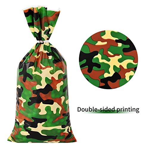 Lecpeting 100 Pcs Camouflage Treat Bags Camo Print Cellophane Candy Bags Plastic Goodie Storage Bags Army Party Favor Bags with Twist Ties for Camouflage Theme Birthday Party Supplies
