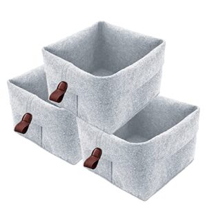 mililove 3pcs felt storage basket 9x9.2x10.2" cube, fabric cloth storage bin, collapsible organizer basket with handle for cloth toys fordable cloth bin for bedroom playroom office