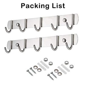 COCIVIVRE Coat Rack Wall Mounted No Drill 5 Hanging Hook Heavy Duty 304 Stainless Steel Hook Rack Brushed Finish Waterproof for Bedroom, Bathroom,Entryway Storage Set of 2 (15in)