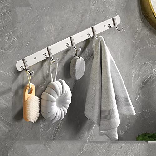 COCIVIVRE Coat Rack Wall Mounted No Drill 5 Hanging Hook Heavy Duty 304 Stainless Steel Hook Rack Brushed Finish Waterproof for Bedroom, Bathroom,Entryway Storage Set of 2 (15in)