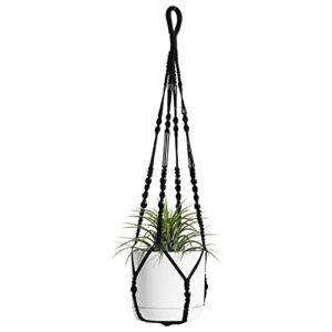 macrame plant hanger indoor hanging with wood beads macrame planters no tassel for indoor outdoor boho home decor 35 inch (black,1pc)