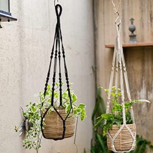 Macrame Plant Hanger Indoor Hanging with Wood Beads Macrame Planters No Tassel for Indoor Outdoor Boho Home Decor 35 Inch (Black,1pc)