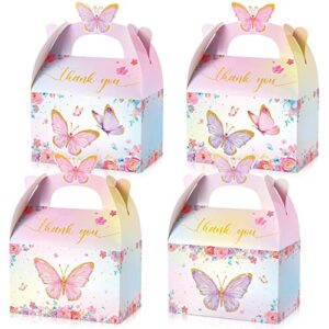 nezyo butterfly party favor treat boxes, pink and purple butterfly floral goodie gable candy box paper gift box for birthday party supplies baby shower wedding party (24), gold