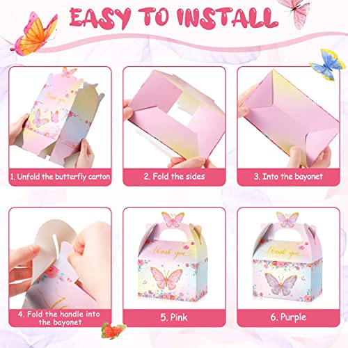 Nezyo Butterfly Party Favor Treat Boxes, Pink and Purple Butterfly Floral Goodie Gable Candy Box Paper Gift Box for Birthday Party Supplies Baby Shower Wedding Party (24), Gold