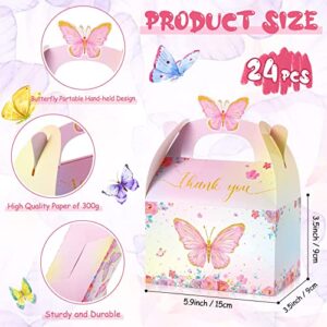 Nezyo Butterfly Party Favor Treat Boxes, Pink and Purple Butterfly Floral Goodie Gable Candy Box Paper Gift Box for Birthday Party Supplies Baby Shower Wedding Party (24), Gold