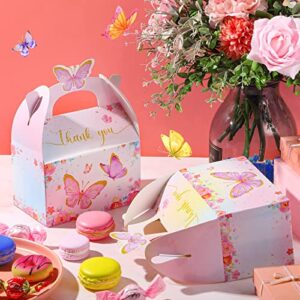 Nezyo Butterfly Party Favor Treat Boxes, Pink and Purple Butterfly Floral Goodie Gable Candy Box Paper Gift Box for Birthday Party Supplies Baby Shower Wedding Party (24), Gold