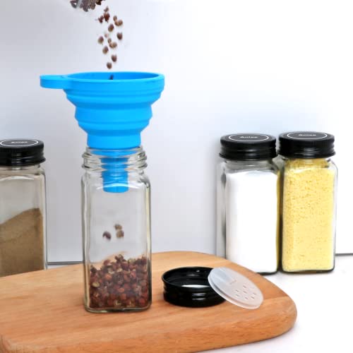 Datttcc 52 Pack Glass Spice Jars,Reusable 4 OZ Seasoning Containers with Sealed Black Aluminum Caps and Pour/Sift Shakers,Clear Spice Jars with Labels and Funnel for Cabinet, Drawer,Kitchen Pantry