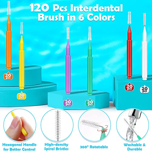 modacraft 120Pcs Interdental Brush 6 Sizes Braces Brush Toothpicks with Soft Bristles 360° Bendable Floss Heads Dental Brushes Between Teeth Gum Braces Cleaning Kit Oral Tooth Cleaning Tool