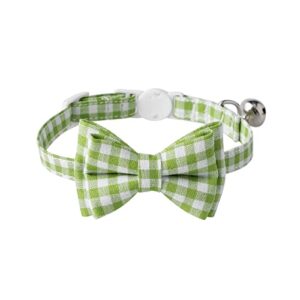 aiitle breakaway cat collar with cute bow tie and bell, detachable adjustable safety collars for girl cats and boy cats, kittens, puppy, soft stylish plaid patterns cat collars,green