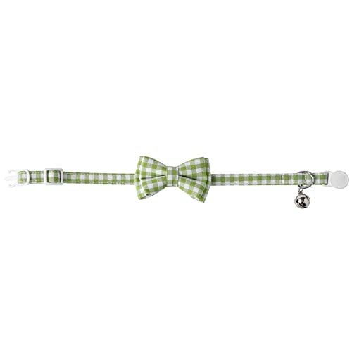 AIITLE Breakaway Cat Collar with Cute Bow Tie and Bell, Detachable Adjustable Safety Collars for Girl Cats and Boy Cats, Kittens, Puppy, Soft Stylish Plaid Patterns Cat Collars,Green