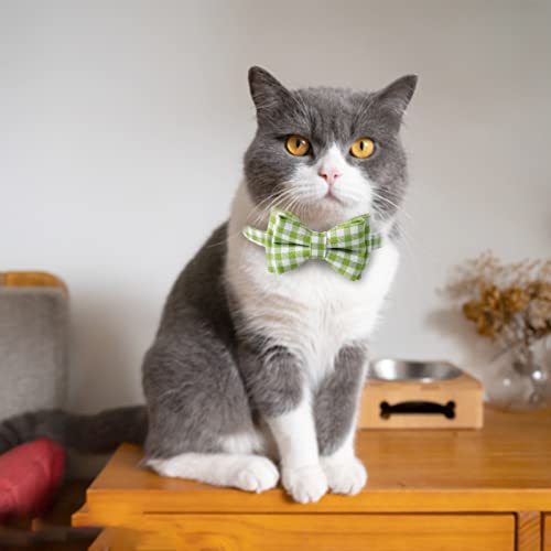 AIITLE Breakaway Cat Collar with Cute Bow Tie and Bell, Detachable Adjustable Safety Collars for Girl Cats and Boy Cats, Kittens, Puppy, Soft Stylish Plaid Patterns Cat Collars,Green