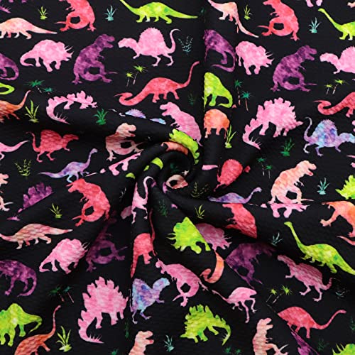 David Angie Dinosaur Printed Bullet Textured Liverpool Fabric 4 Way Stretch Spandex Knit Fabric by The Yard for Head Wrap Accessories (Black)