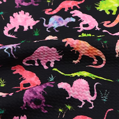 David Angie Dinosaur Printed Bullet Textured Liverpool Fabric 4 Way Stretch Spandex Knit Fabric by The Yard for Head Wrap Accessories (Black)