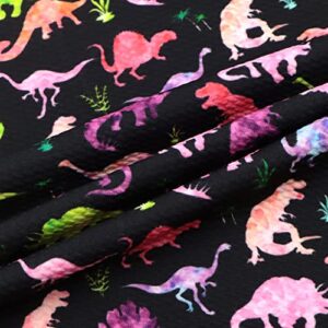 David Angie Dinosaur Printed Bullet Textured Liverpool Fabric 4 Way Stretch Spandex Knit Fabric by The Yard for Head Wrap Accessories (Black)
