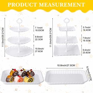 8 Pcs Dessert Table Display Set Includes 3 Tier Round Square Cupcake Stand White Party Food Server Display Long Slim Cake Tier Stand, 4 Pcs Rectangle Plastic Serving Trays for Wedding Birthday Party