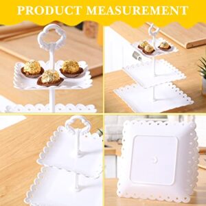 8 Pcs Dessert Table Display Set Includes 3 Tier Round Square Cupcake Stand White Party Food Server Display Long Slim Cake Tier Stand, 4 Pcs Rectangle Plastic Serving Trays for Wedding Birthday Party