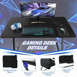 SMUG LED Lights, 40 Inch Simple Style, Home Study Desk, Modern Computer Game Table, Office Writing Workstation, Black