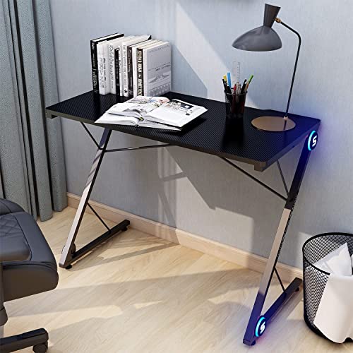 SMUG LED Lights, 40 Inch Simple Style, Home Study Desk, Modern Computer Game Table, Office Writing Workstation, Black