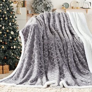 inhand sherpa throw blanket 51”x63” (grey) warm soft large sherpa fleece blankets and throws cozy fluffy reversible flannel fleece blanket for couch sofa bed lap plush fuzzy brushed blanket