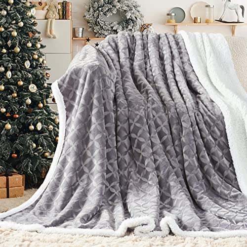 Inhand Sherpa Throw Blanket 51”x63” (Grey) Warm Soft Large Sherpa Fleece Blankets and Throws Cozy Fluffy Reversible Flannel Fleece Blanket for Couch Sofa Bed Lap Plush Fuzzy Brushed Blanket