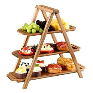 kadar wood tiered serving tray, 3 tier serving platter stand, party serving dishes trays and platters-3 trays of max length 20” and 6.5” width, made of acacia wood