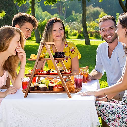 KADAR Wood Tiered Serving Tray, 3 Tier Serving Platter Stand, Party Serving Dishes Trays and Platters-3 Trays of Max Length 20” and 6.5” Width, Made of Acacia Wood