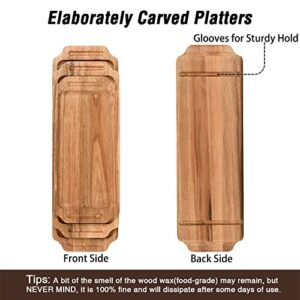 KADAR Wood Tiered Serving Tray, 3 Tier Serving Platter Stand, Party Serving Dishes Trays and Platters-3 Trays of Max Length 20” and 6.5” Width, Made of Acacia Wood