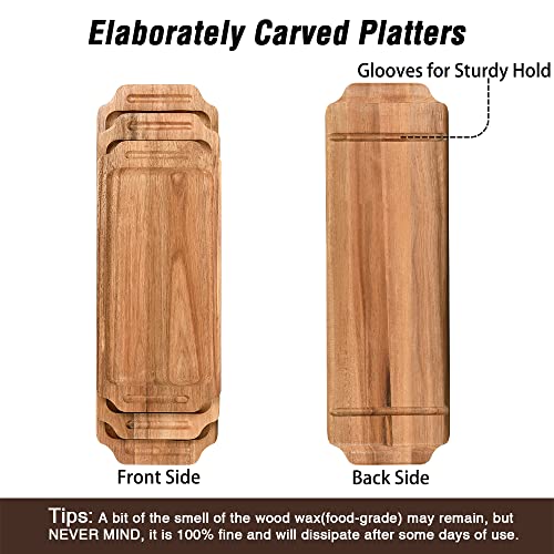 KADAR Wood Tiered Serving Tray, 3 Tier Serving Platter Stand, Party Serving Dishes Trays and Platters-3 Trays of Max Length 20” and 6.5” Width, Made of Acacia Wood