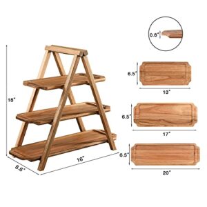 KADAR Wood Tiered Serving Tray, 3 Tier Serving Platter Stand, Party Serving Dishes Trays and Platters-3 Trays of Max Length 20” and 6.5” Width, Made of Acacia Wood