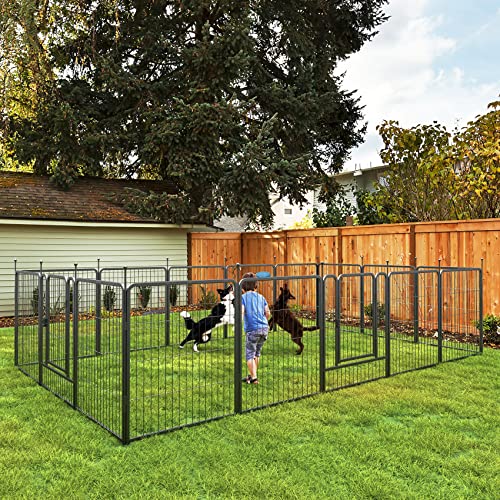 Musen Dog Playpen Outdoor, 16 Panels Dog Pen 32" Height Dog Fence Exercise Pen with Doors for Large/Medium/Small Dogs, Portable Pet Playpen for Yard, RV, Camping, Hammer Paint Finish (Patent Pending)