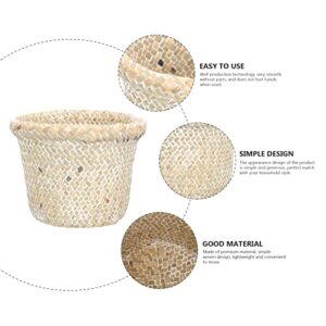 Zerodeko 2pcs Woven Waste Basket Seagrass Wicker Storage Organizer Basket Small Trash Can Desktop Trash Can Garbage Can Laundry Hamper Basket