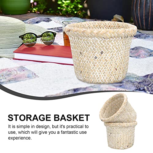 Zerodeko 2pcs Woven Waste Basket Seagrass Wicker Storage Organizer Basket Small Trash Can Desktop Trash Can Garbage Can Laundry Hamper Basket