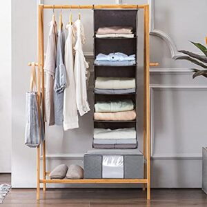 ROYFACC Hanging Closet Organizer 5-Shelf Collapsible Hanging Closet Shelves Hanging Storage Organizer for Closet with 2 Metal Hooks, 2 Pack (Grey, 5 Shelves)