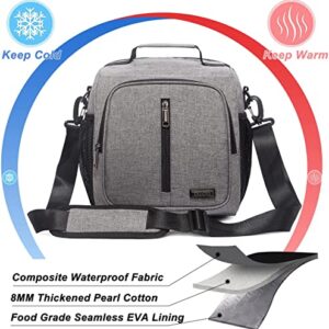 EKERHO Insulated Lunch Bag for Women/Men, Extra Wide-Open Lunch Tote, Reusable Cooler Bag with Adjustable Strap and Side Pockets, Thermal Lunch Box for Adults, Office, Work, Picnic, Grey