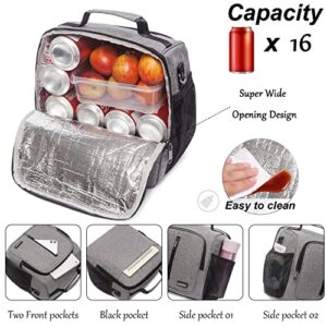 EKERHO Insulated Lunch Bag for Women/Men, Extra Wide-Open Lunch Tote, Reusable Cooler Bag with Adjustable Strap and Side Pockets, Thermal Lunch Box for Adults, Office, Work, Picnic, Grey