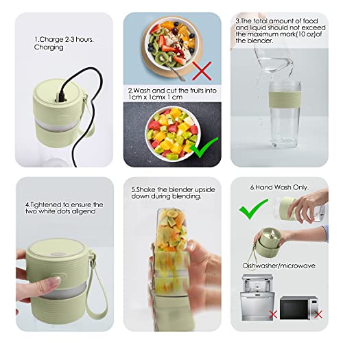 2BK Sports Blender Cup, One-handed Drinking Mini Blender for Shakes and Smoothies,Personal Blender with Rechargeable USB, Made with BPA-Free Material Portable Juicer, Vivid Green