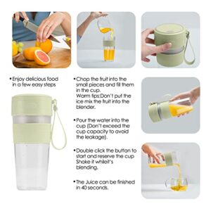 2BK Sports Blender Cup, One-handed Drinking Mini Blender for Shakes and Smoothies,Personal Blender with Rechargeable USB, Made with BPA-Free Material Portable Juicer, Vivid Green