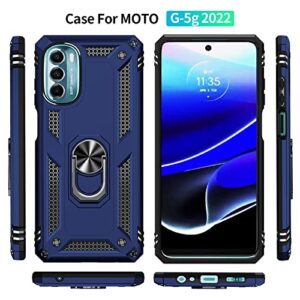 SKTGSLAMY Moto G 5G 2022 Case: Military-Grade Drop Tested, Magnetic Kickstand, Car Mount, Screen Protector - Blue