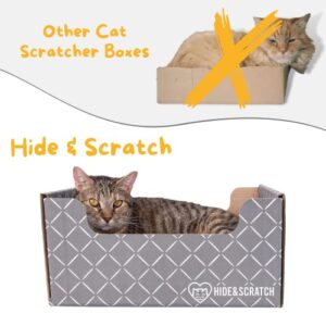 Hide & Scratch: Extra-Large Heavy Duty Cardboard Cat Scratcher and Lounger Box with Refillable Scratch Pad - Multiple Colors