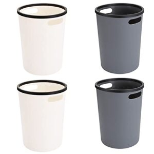 zhongren 3 gllon trash can wastebasket round plastic recycling bin with handles garbage container for kitchen office bathroom living room bedroom commercial white+grey-4 pack
