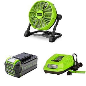 greenworks 40v 10" (5-speed) fan (500 cfm), 4.0ah battery and charger included