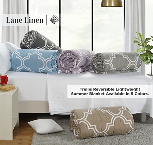 LANE LINEN Lightweight Microfiber Comforter Blanket for Bed - Twin Size Blanket – All-Season Reversible Soft Cozy Warm Anti-Static Anti-Wrinkle Premium Throw Blanket, 90”x68” – Trellis Taupe