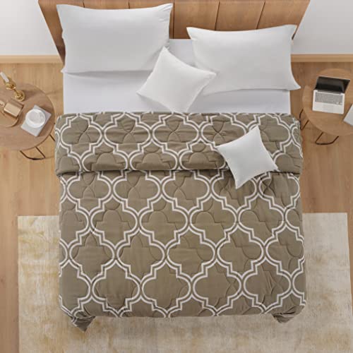 LANE LINEN Lightweight Microfiber Comforter Blanket for Bed - Twin Size Blanket – All-Season Reversible Soft Cozy Warm Anti-Static Anti-Wrinkle Premium Throw Blanket, 90”x68” – Trellis Taupe