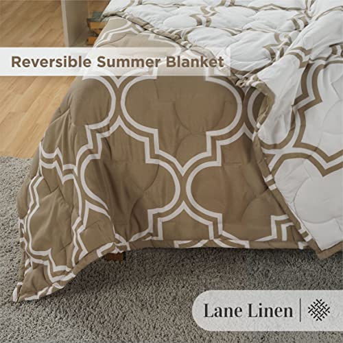 LANE LINEN Lightweight Microfiber Comforter Blanket for Bed - Twin Size Blanket – All-Season Reversible Soft Cozy Warm Anti-Static Anti-Wrinkle Premium Throw Blanket, 90”x68” – Trellis Taupe