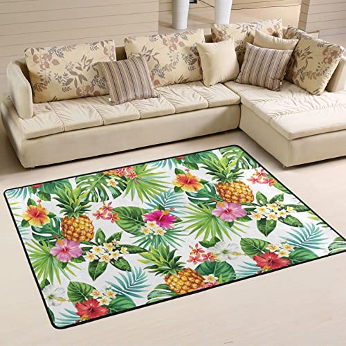 VIGTRO Tropical Pineapple Floral Area Rug 36×24in Spring Palm Fronds Floor Carpet Non-Slip Indoor Door Mat for Kitchen Hallway Living Room and Bedroom Area