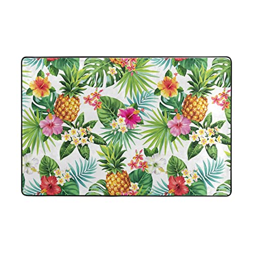 VIGTRO Tropical Pineapple Floral Area Rug 36×24in Spring Palm Fronds Floor Carpet Non-Slip Indoor Door Mat for Kitchen Hallway Living Room and Bedroom Area