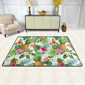 VIGTRO Tropical Pineapple Floral Area Rug 36×24in Spring Palm Fronds Floor Carpet Non-Slip Indoor Door Mat for Kitchen Hallway Living Room and Bedroom Area