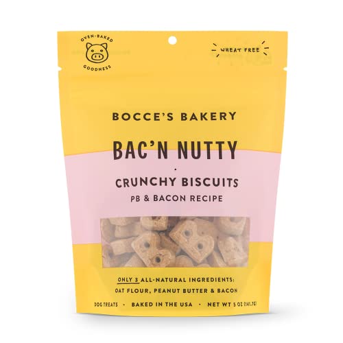 Bocce's Bakery Oven Baked Bac'N Nutty Treats for Dogs, Everyday Wheat-Free Dog Treats, Made with Real Ingredients, Baked in The USA, All-Natural PB & Bacon Biscuits, 5 oz