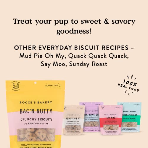 Bocce's Bakery Oven Baked Bac'N Nutty Treats for Dogs, Everyday Wheat-Free Dog Treats, Made with Real Ingredients, Baked in The USA, All-Natural PB & Bacon Biscuits, 5 oz