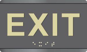 ada exit sign (5" x 3" aluminum) tactile, braille & glow in the dark | made in usa |